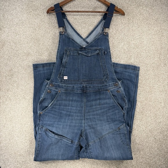 DULUTH Trading Company W's Double Flex Denim Jean Bib Work Overalls Cargo Sz 16